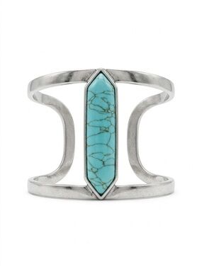 Silver Turquoise Howlite Hexagon Point Wide Split Cuff Bracelet Western Boho NWT